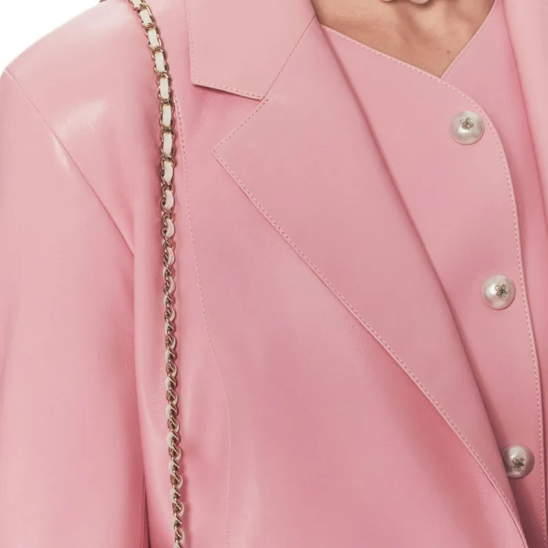 CHANEL 25P Leather Jacket Women's Light Pink Red-2