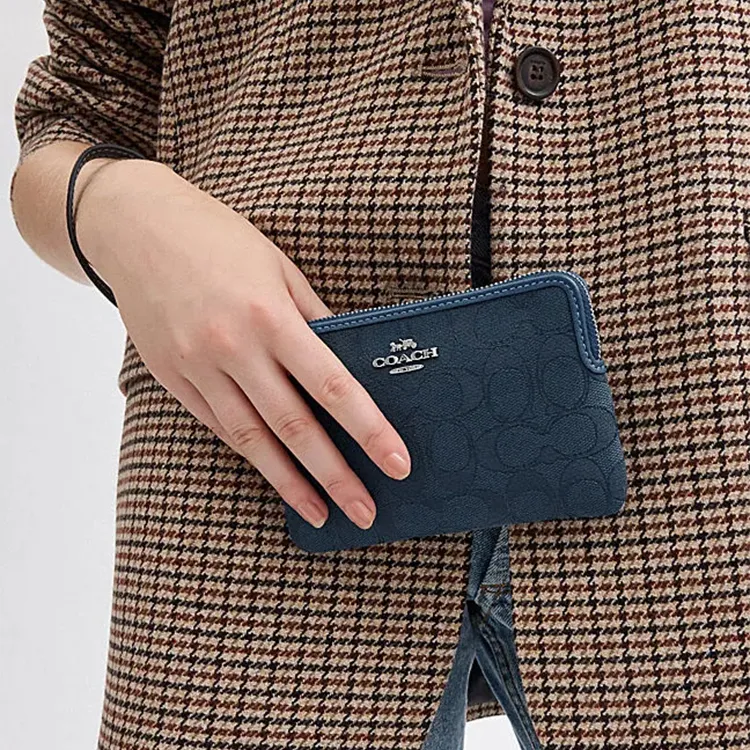 COACH Fabric Wrist Bag Clutch Trumpets Women's Deep Denim-4
