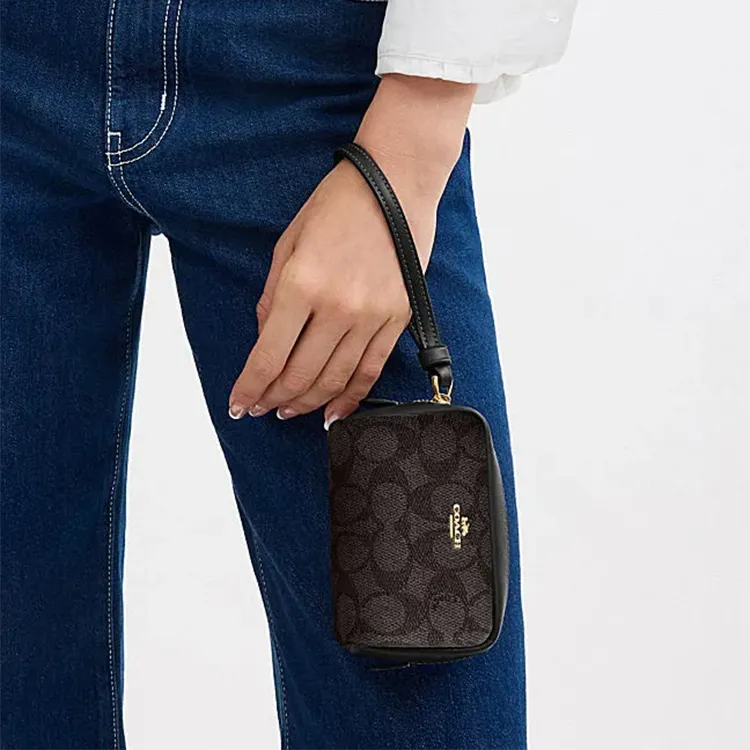 COACH Artificial Leather With Recycled Leather Wrist Bag Clutch Women's Walnut & Black-3