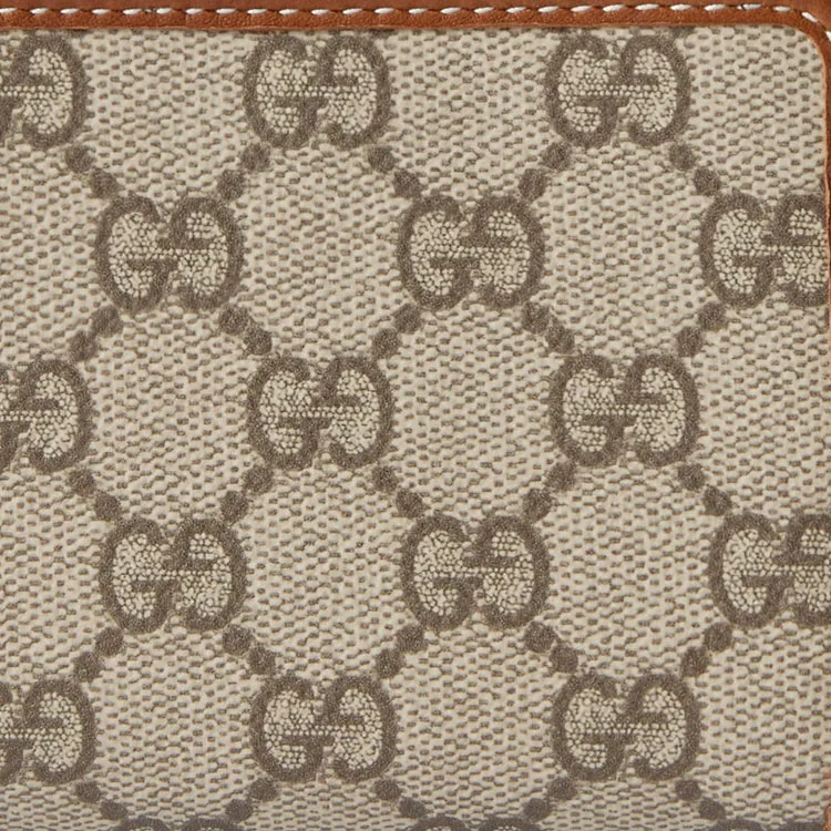 GUCCI Coated Canvas With Leather Wallet Mini Women's Beige & Dark Brown-6