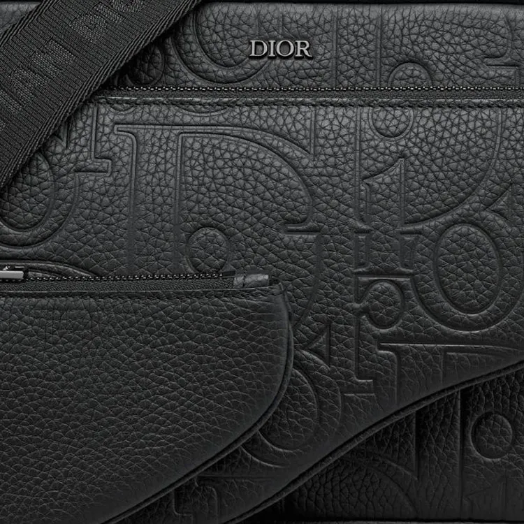DIOR Cow Leather Shoulder Bag Crossbody Bag Unisex Black-5