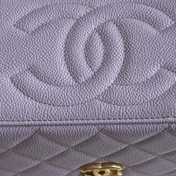 CHANEL Grain Embossed Caviar Cow Leather Shoulder Bag, Crossbody Bag Unisex Light Purple-4