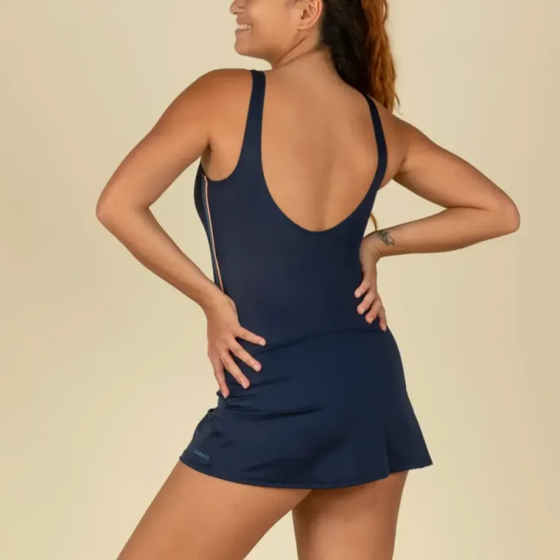 DECATHLON One piece Swimsuit Women's Dark Navy Blue/Blue/Peach Orange-2