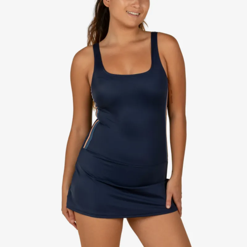 DECATHLON One piece Swimsuit Women's Dark Navy Blue/Blue/Peach Orange-1