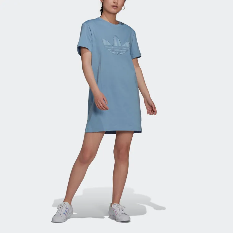 Adidas Originals Short Sleeved Dress Women's Blue Gray-1