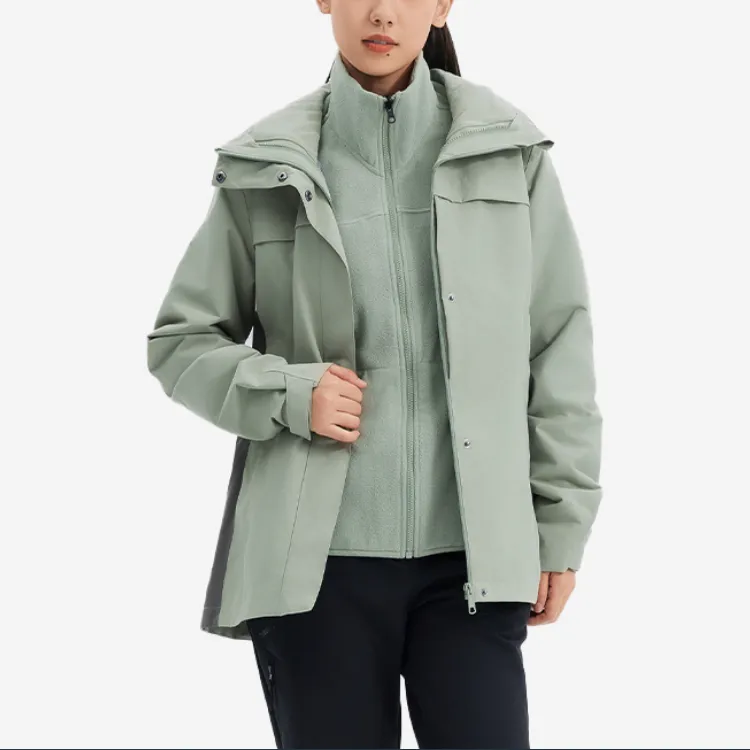 DECATHLON SH100 FORCLAZ TRAVEL Jackets & Coats Women's Pale Green/Dark Smoke Gray-3