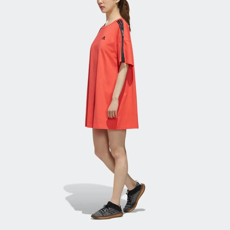 Adidas Short Sleeved Dress Women's Coral Pink/Black-5