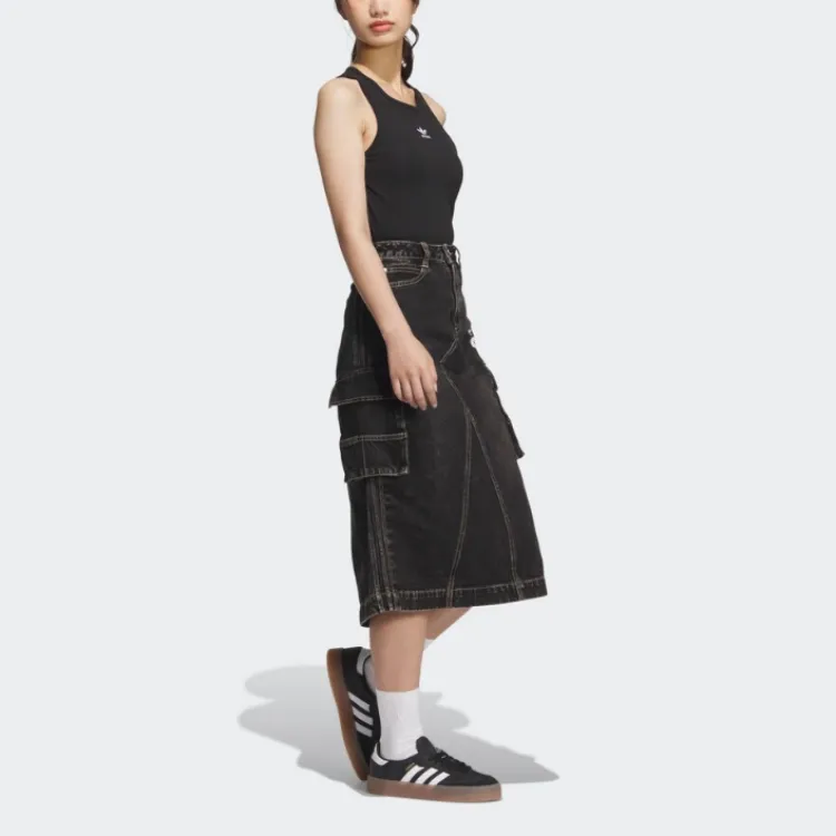 Adidas Originals Denim Long Skirts Women's Black-3