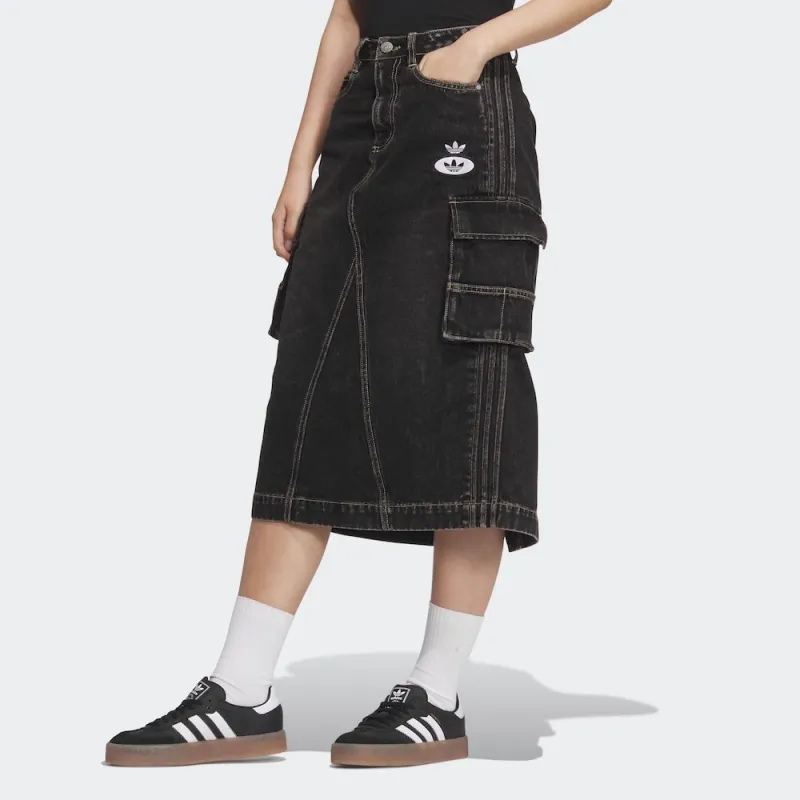 Adidas Originals Denim Long Skirts Women's Black-2