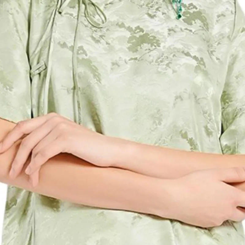 BESIONIA SS24 Short Sleeved Dress Women's Green Floral Pattern-5