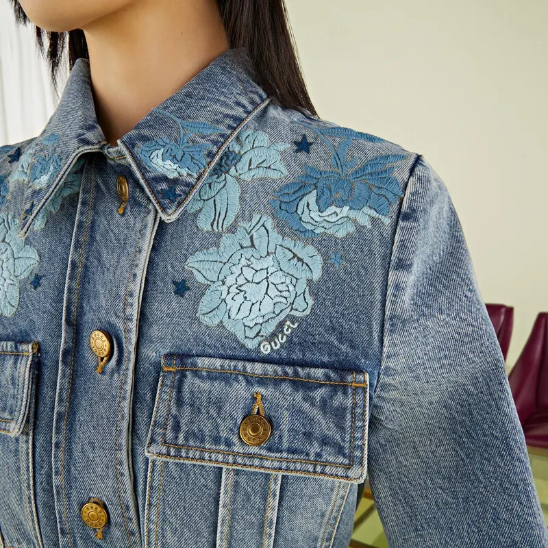 GUCCI Fw22 Tanabata Series Denim Jackets Women's Blue-3