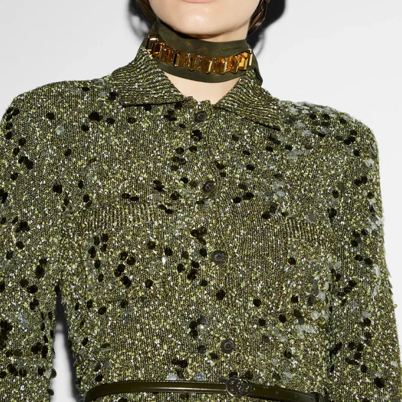 GUCCI Polo Neck Tweed Cardigan-4
