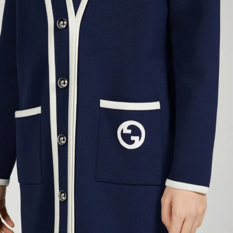 GUCCI Gg Logo Embroidered V-Neck Cardigan Dress-6