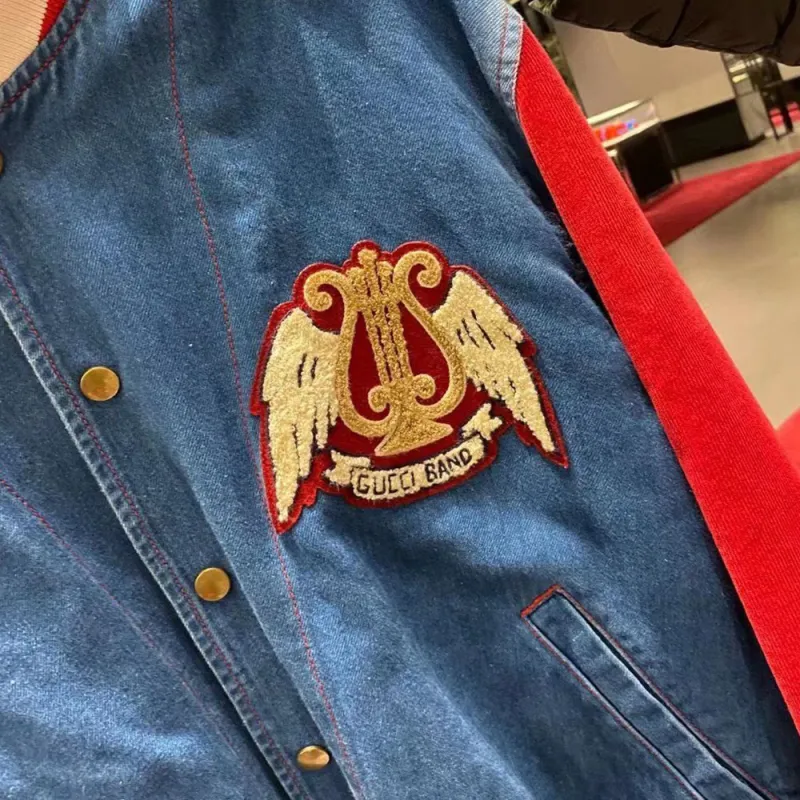 GUCCI Denim Bomber Jacket Red/Blue-2