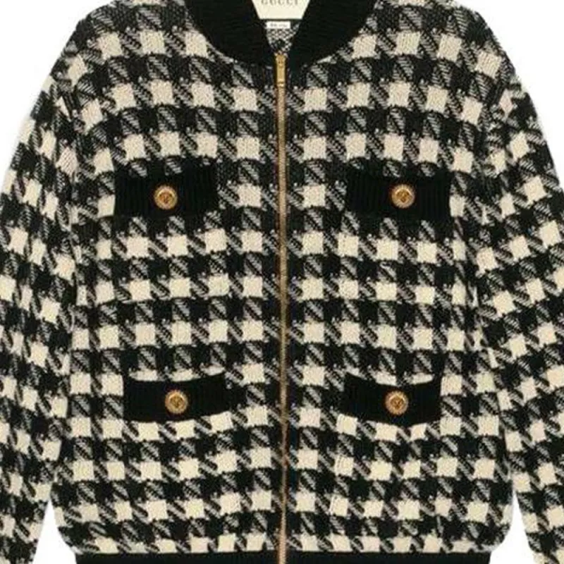 GUCCI Houndstooth Bomber Jacket Ivory/Black-4