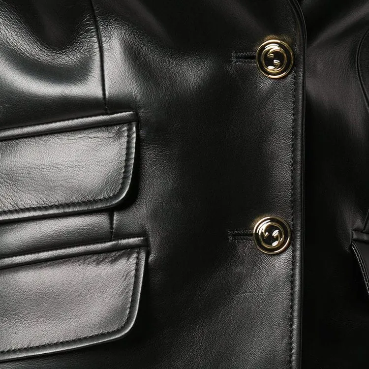 GUCCI Leather Jackets Women's Black-4