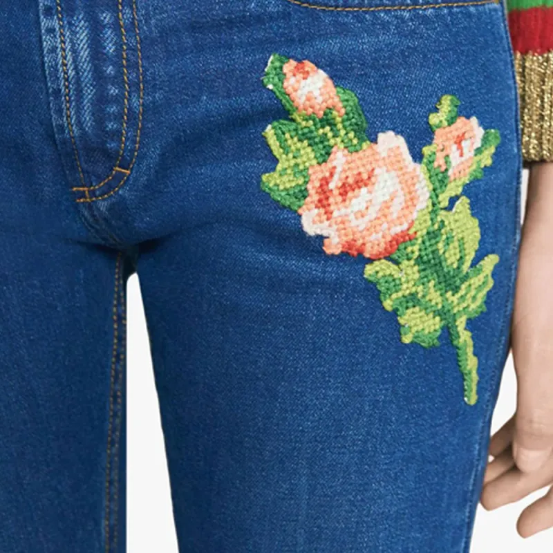 GUCCI 2010s Embroidered Jeans-4