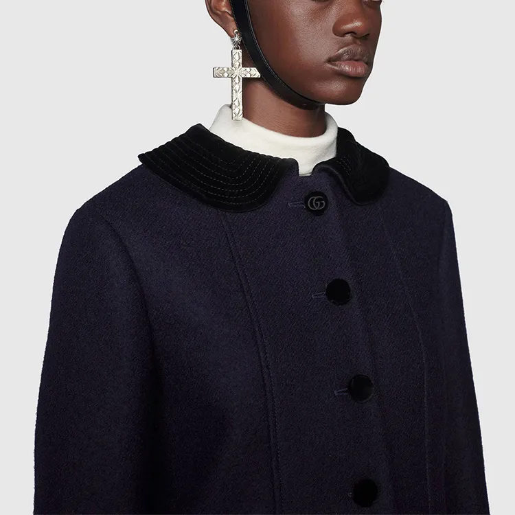 GUCCI Velvet Jackets Women's Dark Blue-5