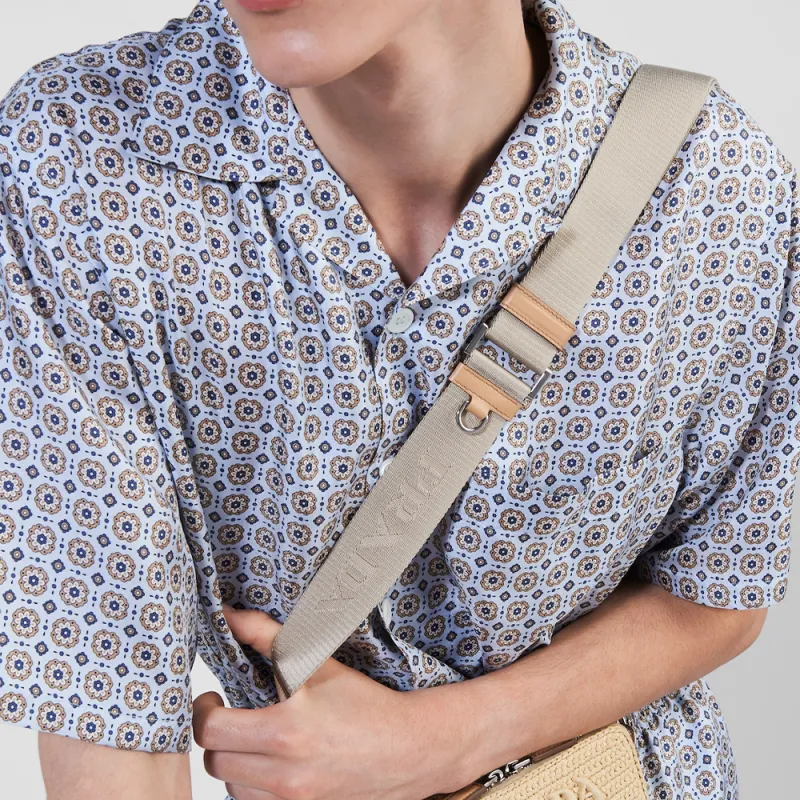 PRADA Short Sleeved Printed Silk Shirt Men's Light Blue-4