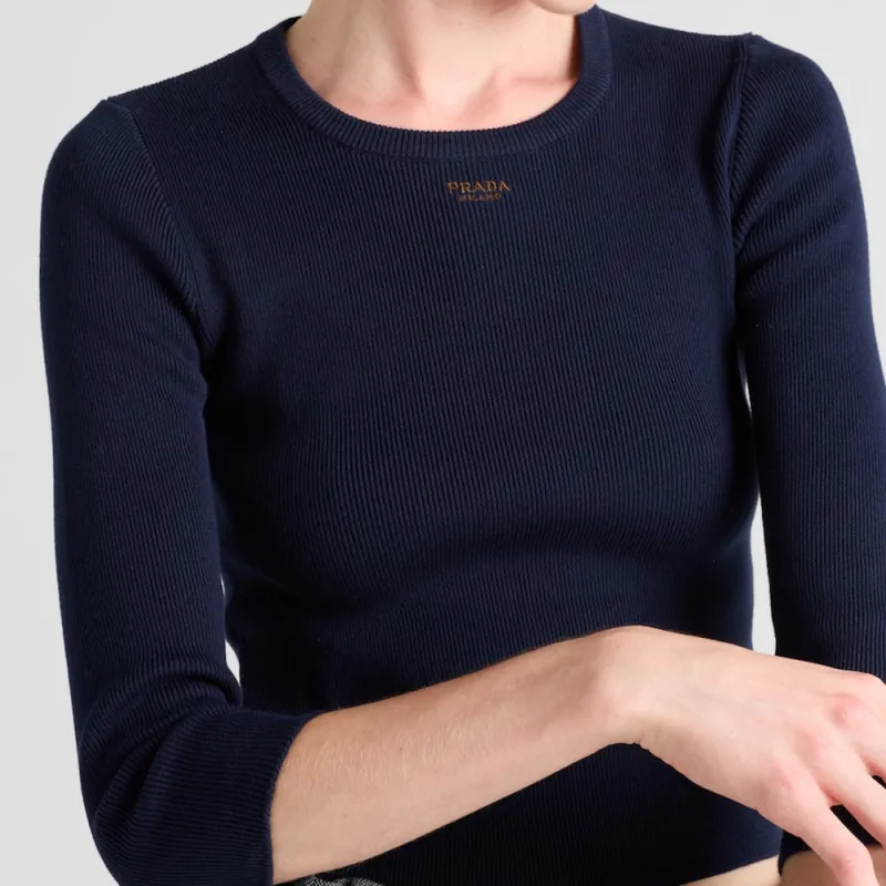 PRADA Logo embroidered Cotton Knitted Top-3