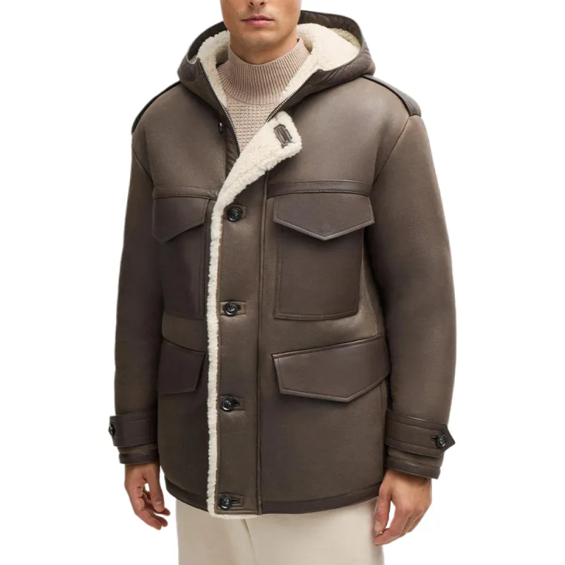HUGO BOSS Leather Hooded Jacket-1
