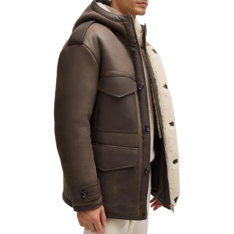 HUGO BOSS Leather Hooded Jacket-4