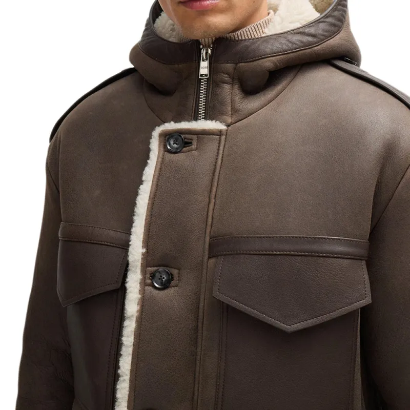 HUGO BOSS Leather Hooded Jacket-5