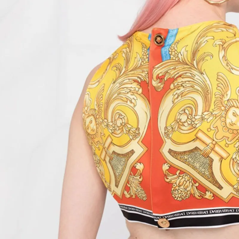 VERSACE Heritage Print Silk Blouse 'Dark Orchid/Sun'-1