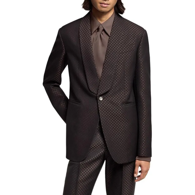 LOUIS VUITTON Wool Silk Blend Monogram Single Breasted Tuxedo Jacket-2