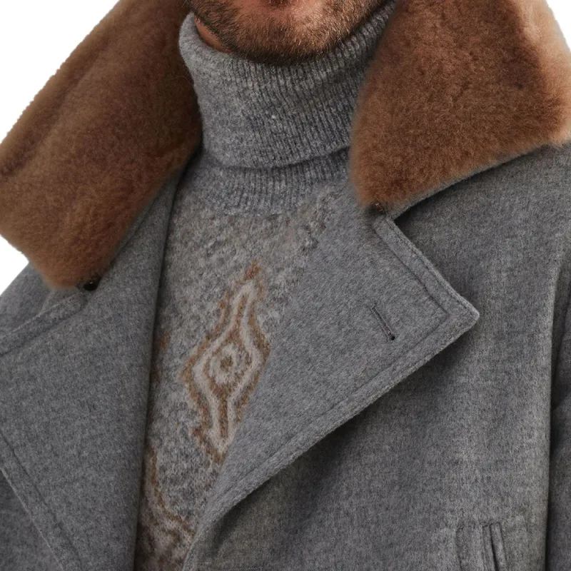 Brunello Cucinelli Shearling Collar Single Breasted Coat-5