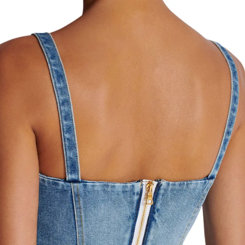 BALMAIN Denim Bustier Top-6