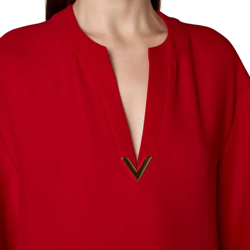 Valentino V Neck Logo Plaque Long Sleeved Dress-3