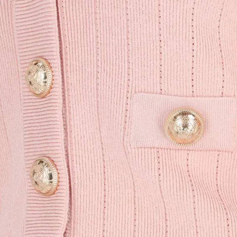 BALMAIN Button Embellished Ribbed Knit Cardigan-2