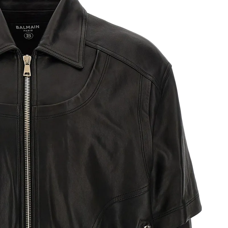 BALMAIN Layered Leather Jacket-3