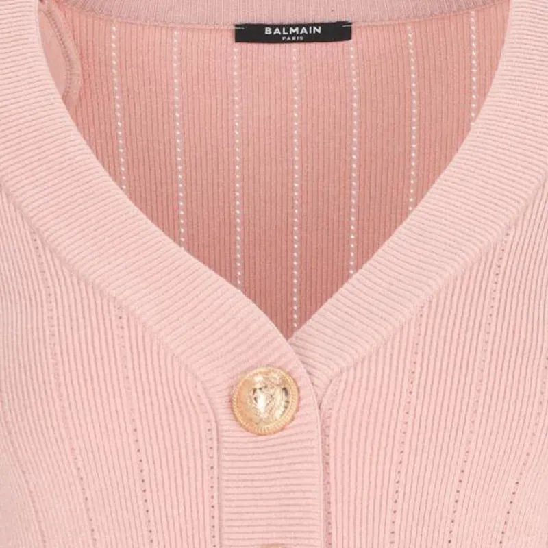 BALMAIN Button Embellished Ribbed Knit Cardigan-4