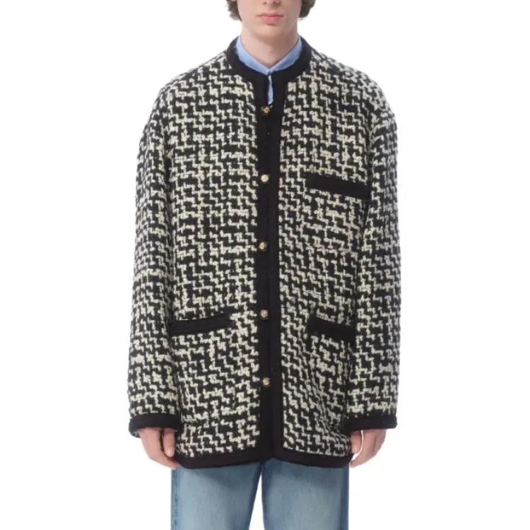 Valentino Wool Tweed Shirt Jacket Jackets Coats Men's Black-1