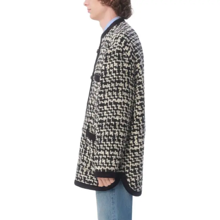 Valentino Wool Tweed Shirt Jacket Jackets Coats Men's Black-4