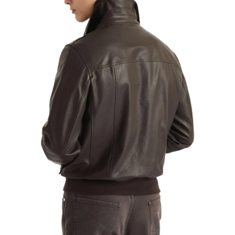 Brunello Cucinelli Aviator Zip Up Leather Jacket-3
