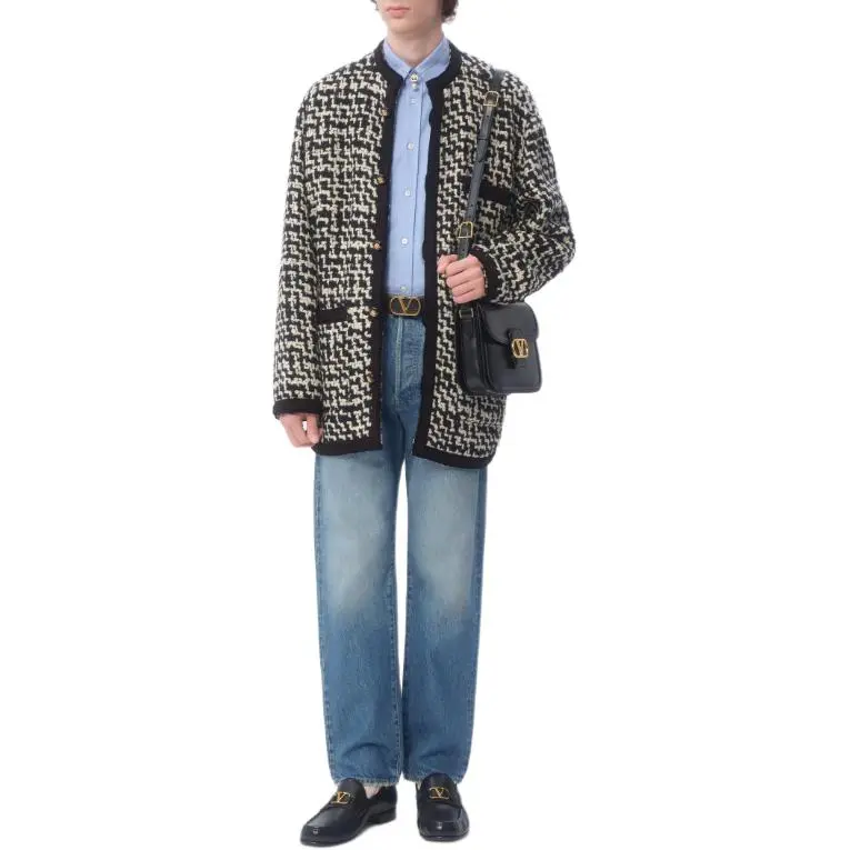 Valentino Wool Tweed Shirt Jacket Jackets Coats Men's Black-2