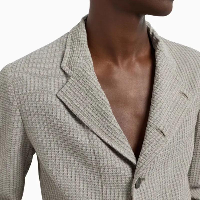 EMPORIO ARMANI Guru collar Jacket With Off centre Fastening In Armure Virgin Wool-3