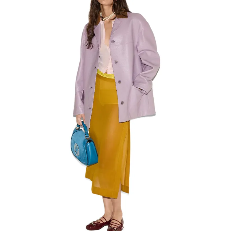 GUCCI SS25 Leather Jacket Women's Light Purple-3
