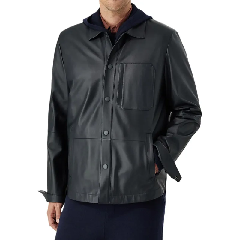 CANALI Leather Jacket Men's Blue-2