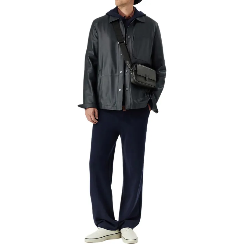 CANALI Leather Jacket Men's Blue-1