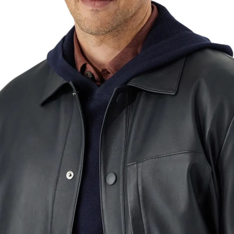CANALI Leather Jacket Men's Blue-5