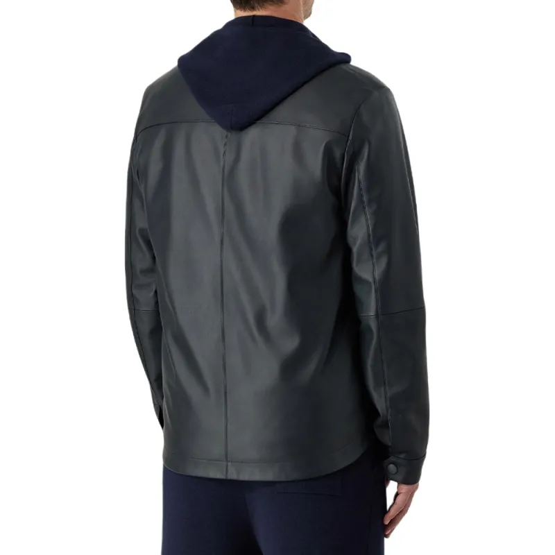 CANALI Leather Jacket Men's Blue-3