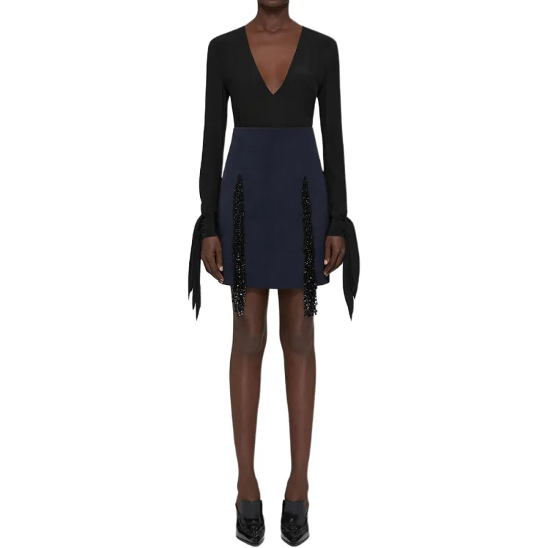Givenchy Deep V Neck Bow Cuffs Blouse 'Black'-1