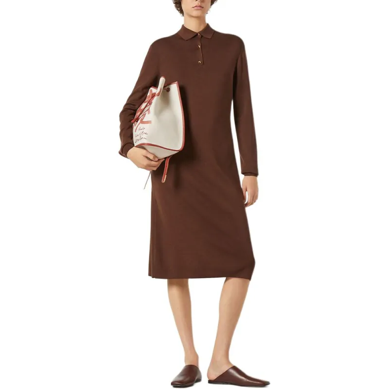 Loro Piana SS25 Long Sleeved Dress Women's Raisin Brown-2