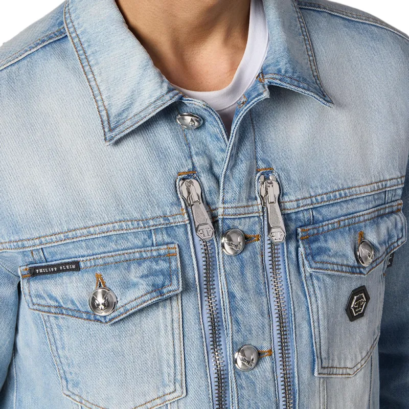 PHILIPP PLEIN Crystal logo Denim Jacket-4
