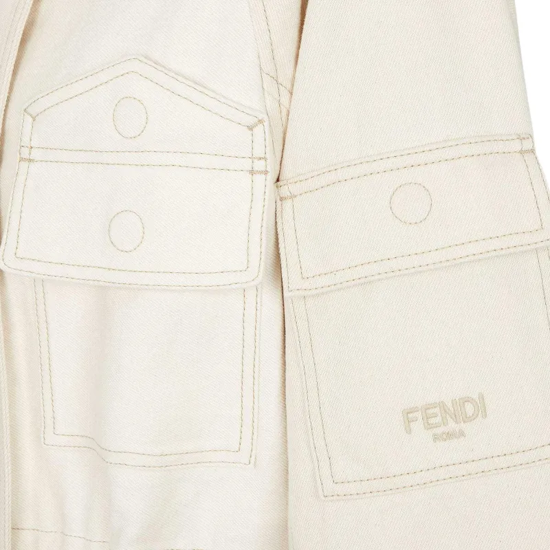 FENDI Logo Detailed Long Sleeved Denim Jacket-2