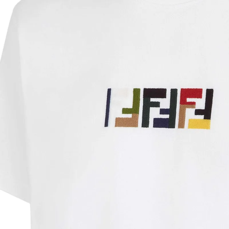 FENDI Logo Embroidered Crewneck T Shirt-3